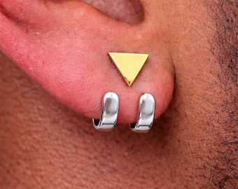 Men’s Earrings – Minimalist Silver & Gold Studs for Men, Modern Male Earring, Simple Manly Design, Everyday Gift for Him, A560sw