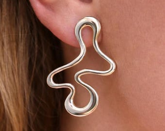 Abstract Statement Earrings, Bold Silver Earrings for Women, Chunky Sculptural Earrings, Modern Minimalist Jewellery, Gift for Her A527