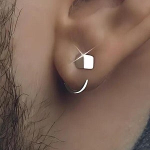Mens Earrings - Silver Huggie Earrings, Men, Minimalist Male Earring, Edgy, Hook Earrings, Sterling Silver, Mens Silver, Man Earring, A139