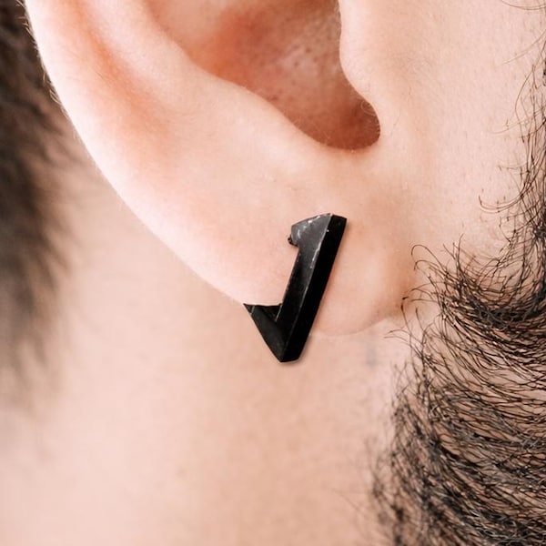 Mens Earrings - Black Triangle Earring, Men, Minimalist Male Earring, Sterling Silver, Mens Stud Earrings, Single earring for Men, A311