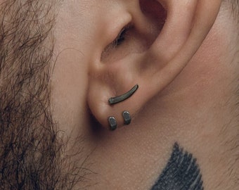 Pendientes para hombre - Pendientes de plata, Hombres, Minimalista, Pendiente de plata gris, Plata de ley, Pendientes para hombre, Studs para hombres, garrapata, A229