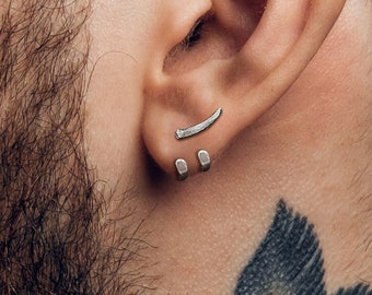 Mens Earrings - Silver Stud Earrings, Men, Minimalist Male Earring, Sterling Silver, Mens Stud Earrings, Studs for Men, tick v hoop earrings
