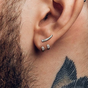 Mens Earrings - Silver Stud Earrings, Men, Minimalist Male Earring, Sterling Silver, Mens Stud Earrings, Studs for Men, tick v hoop earrings