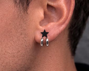 Mens Star Earrings – Stainless Steel Earrings – Wrap Stud Earrings – Silver Star Earrings – Edgy Punk Mens Jewelry – Unique Earrings A509w