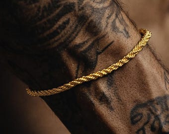 Gold Rope Bracelet for Men - Gold Rope Bracelet  - Mens Gold Bracelet - Waterproof Chain - gifts for him - Men's Jewelry Gold Bracelet, B016