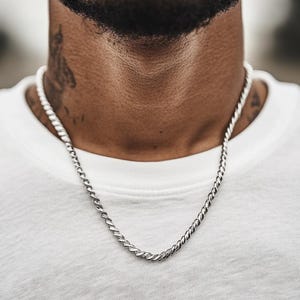 Silver Rope Chain Necklace, 60cm Mens Chain Silver Link Chain, Stainless Steel Silver Chains for Men With Initial Chain, B001