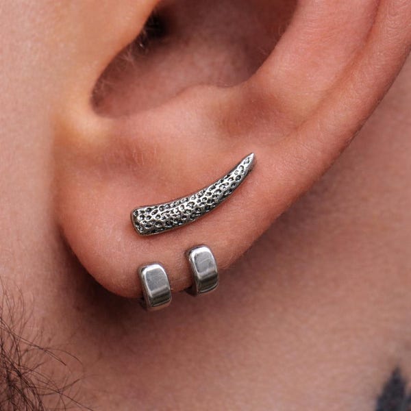 Mens Earrings - Silver Stud Earrings, Men, Minimalist Male Earring, Sterling Silver, Mens Stud Earrings, Studs for Men, tick v hoop earrings