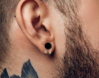 Mens Earrings Black Disc Stud Earrings, Men Edgy Male Earring