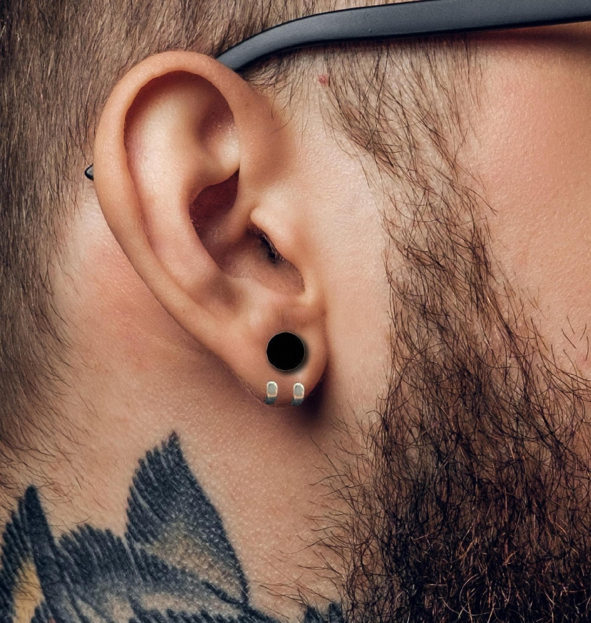 Orecchini A Bottone Uomo 8mm - Acciaio Inossidabile Nero | Taper Plugs Doppia Faccia - Foto 14