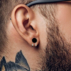 Black Mens Earrings - Silver Stud Earrings, Minimalist Male Earring, Black Earrings Silver Mens Stud Earrings, Studs for Men, hoop, A379