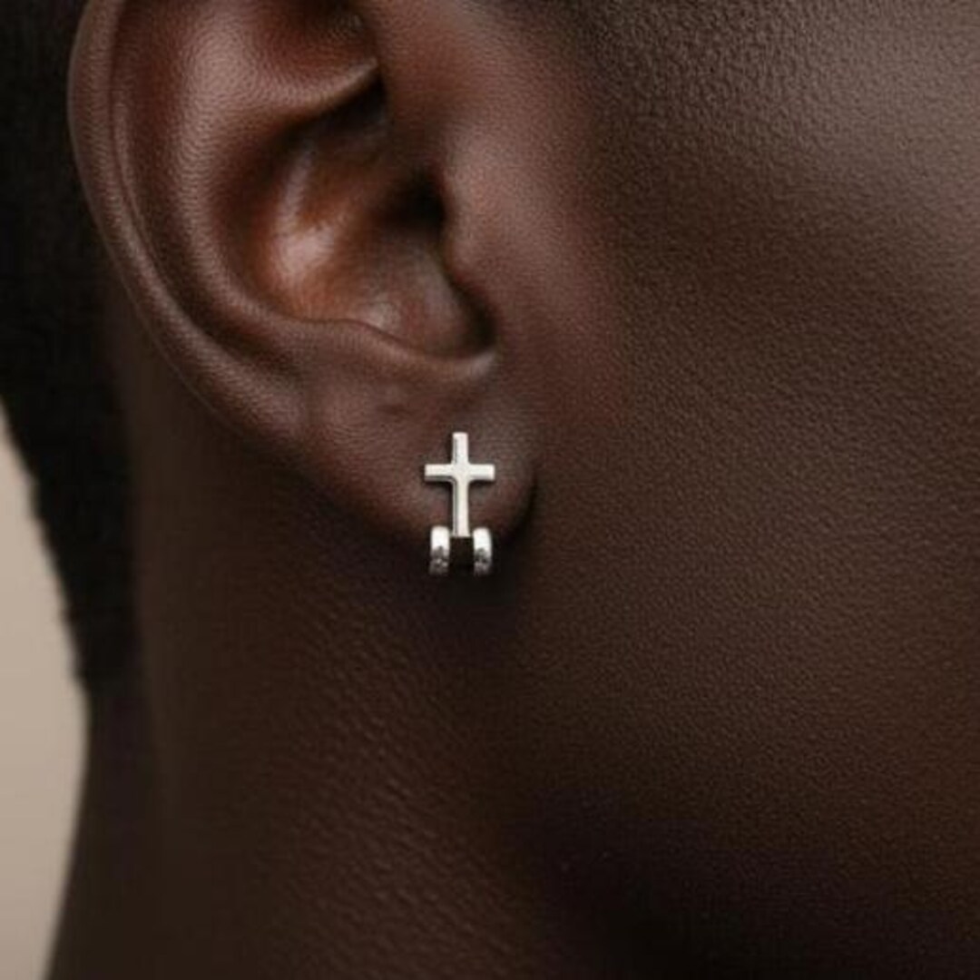 Boucles D'oreilles Pendantes Croix Avec Cristaux Belle Paris - état Très Bon, Fermoir Clous