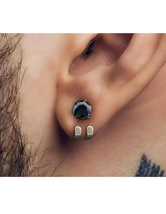 Mens Earrings Black Gem Stud Earrings Men Edgy Male Earring Black Silver Mens Stud Earrings Studs for Men Black Gem Earrings A372 Etsy