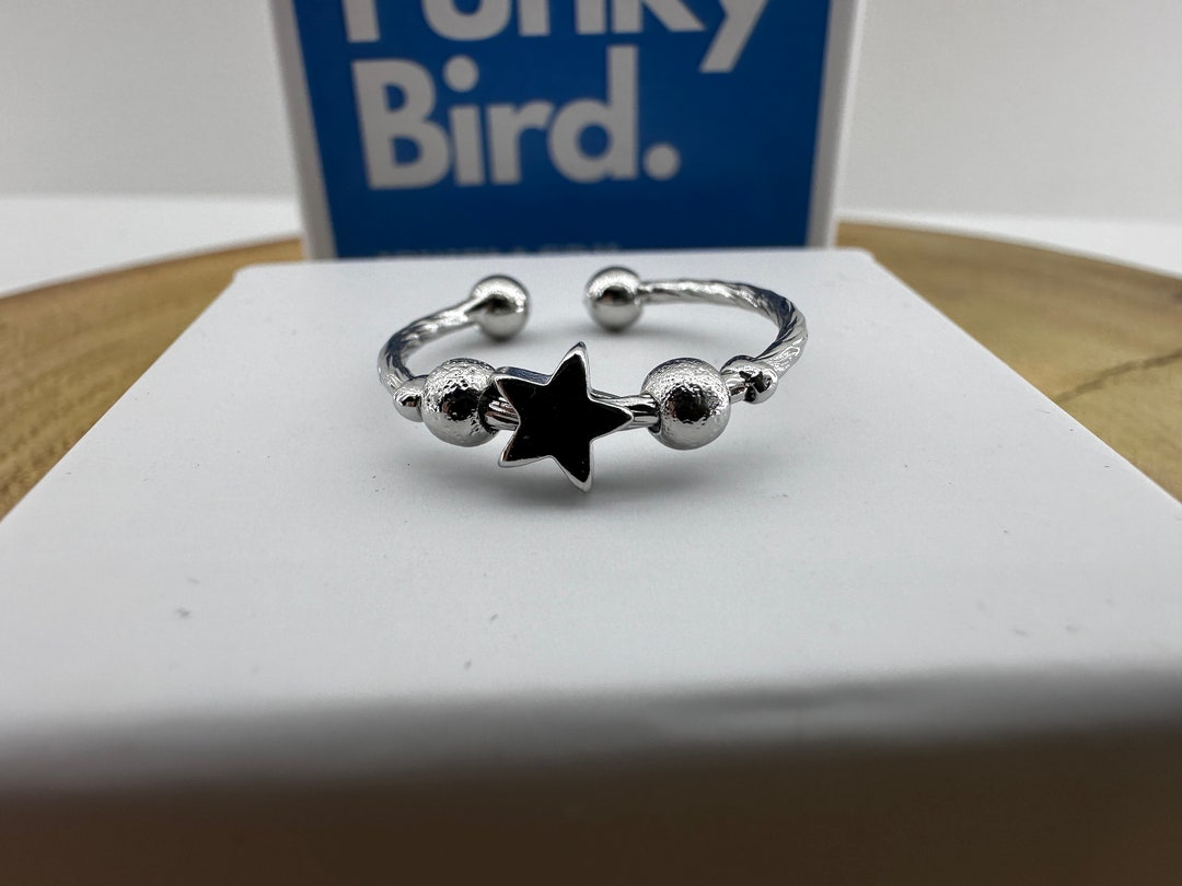 Anxiety Relief Fidget Ring – 10 Ball Rotating Meditation Ring – Silver Plated
