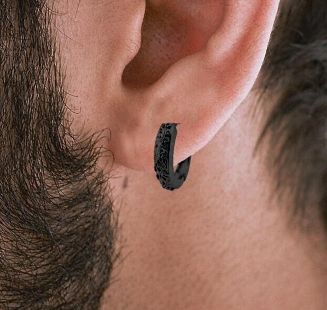 Mens Earrings Black Earrings, Men, Edgy Male Earring, Dragon Glass ...