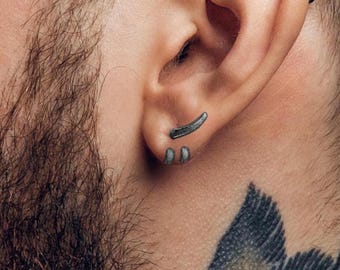 Mens Earrings - Grey Silver Stud Earrings, Men, Minimalist, Grey Silver Earring, Silver, Mens Stud Earrings, Studs for Men, tick, A229