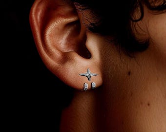 Mens Earrings - Silver Stud Earrings, Men, Minimalist Male Earring, Silver, Mens Stud Earrings, Studs for Men, star hook earrings, A480
