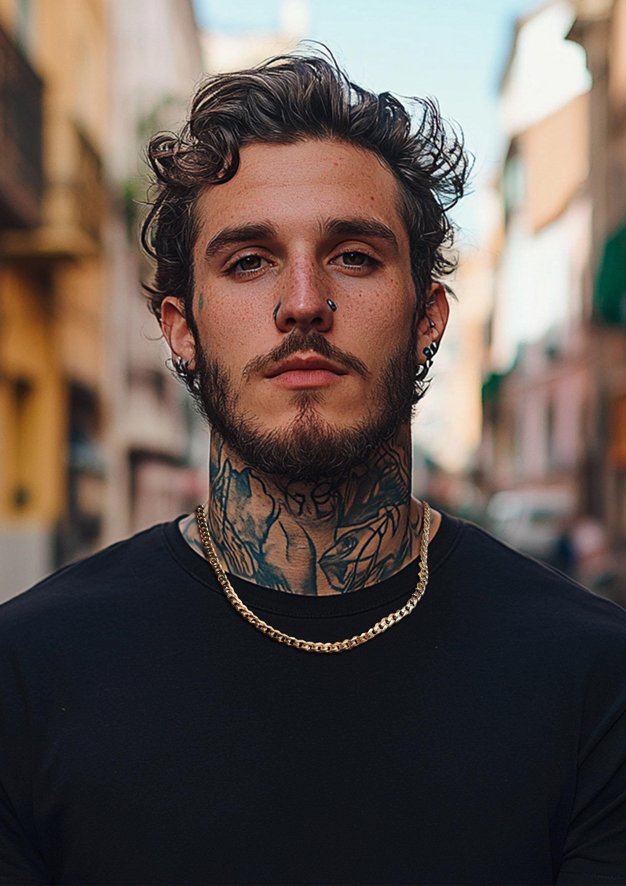 Gold Chain Necklace for Men - 18k Miami Cuban Chain - Stainless Steel - 50cm - Mens Gold Chain Gold Waterproof Chain - Men's Jewelry, B007