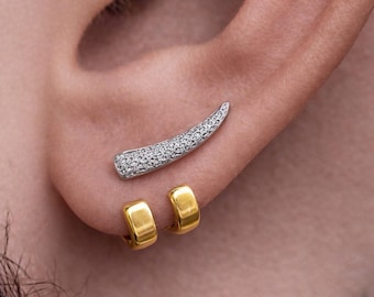 Gold Wrap Earrings for Men, Double Hoop Stud Earrings, Two Tone Silver, Statement Ear Jacket, Modern Mens Jewelry, Unique, A001, Gold Wraps