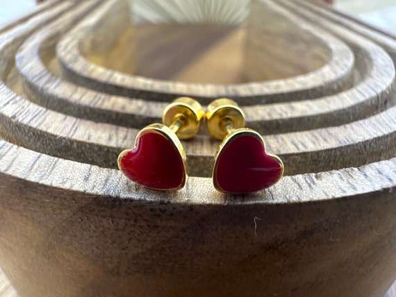 Boucles D'oreilles Clous Or Blanc 14K Avec Rubis Coeur Naturel 5 Carats - Neuf