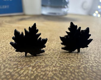 Black Maple Leaf Earrings - Men's & Women's Earrings - Stainless Steel Leaf Earring - Gothic Nature Jewelry - Waterproof Stud Earrings, A342