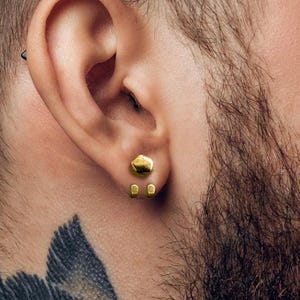Mens Earrings - Gold Stud Earrings, Men, Minimalist Male Earring, 18k Gold Studs for Men, edgy earrings, Hex Studs, A510