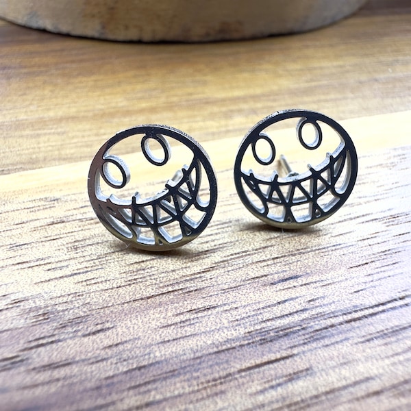 Argent sterling, boucles d'oreilles visage effrayant - boucles d'oreilles pour hommes, nouveauté, fête d'anniversaire, amusant, génial, cadeau unique, minuscule, A044