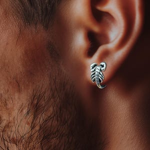 Mens Earrings - Silver Stud Earrings, Men, Minimalist Earring, Scorpion Studs, Mens Stud Earrings, Studs for Men, wrap around earrings, A484
