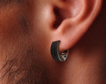 Men’s Black Hoops, Minimalist & Edgy Earrings For Men, Stylish Everyday Jewellery Gift, A188