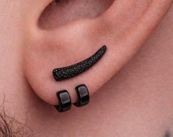 Mens Black Stud Earrings - Minimalist Black Stainless Steel Studs - Small Earrings for Men - Edgy Everyday Earring Gift, B021