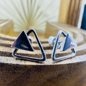 Funky Pfeilspitze Ohrringe, Silber, Elegant, Doppel Dreieck, Pfeil, Geometrisch, Minimalist Ohrstecker, Silber, Simple Schmuck, A023