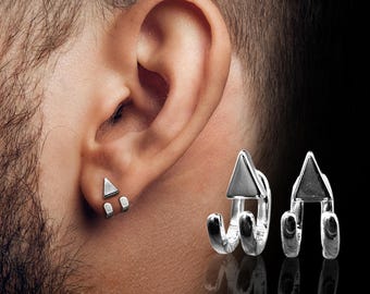 Mens Earrings - Silver Stud Earrings, Men, Minimalist Male Earring, Sterling Silver, Mens Stud Earrings, Studs for Men, tick v hoop earrings