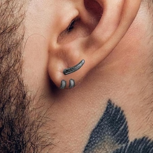 Mens Earrings - Grey Silver Stud Earrings, Men, Minimalist, Grey Silver Earring, Silver, Mens Stud Earrings, Studs for Men, tick, A229