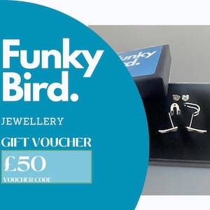 Vale de regalo de joyería - Tarjeta de regalo digital para pendientes y cadenas - Certificado de regalo electrónico Funky Bird - Tarjeta de regalo de descarga instantánea