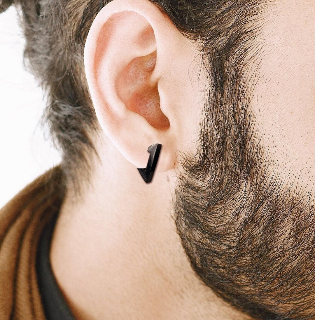 Buy Mens Earrings Black Triangle Earring, Men, Minimalist Male Earring,  Sterling Silver, Mens Stud Earrings, Single Earring for Men, A311 Online in 