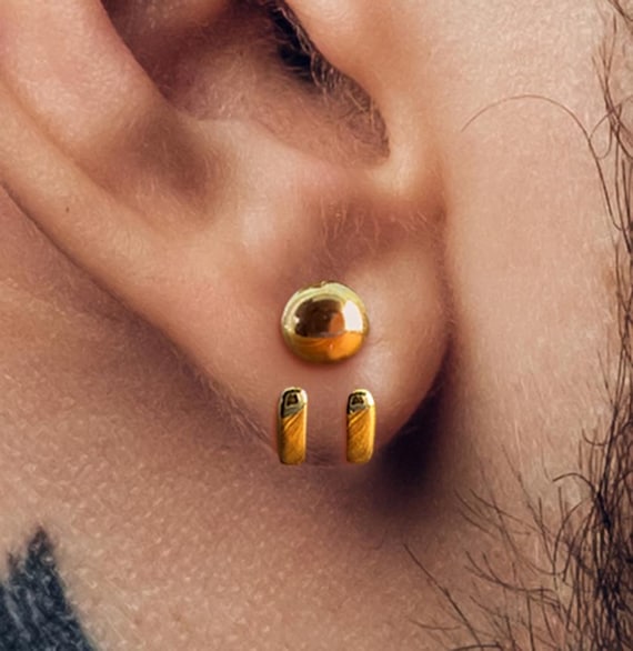 Men's Gold Ear Cuff Studs – Minimalist Gold Ear Cuff Earrings