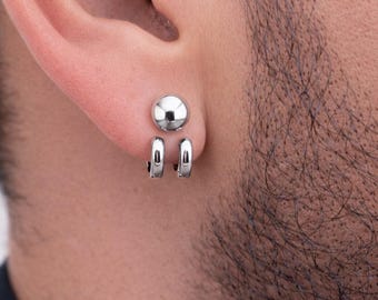 Silver Wrap Earrings with Ball Studs – Minimalist Wraparound Earrings – Unisex Sterling Silver Studs – Modern Everyday Earrings - B019