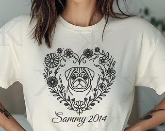 Pug and Wildflower Personalized T-Shirt: Dog Lover Gift