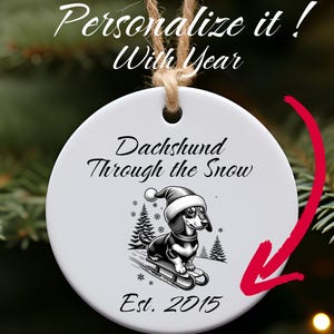 Personalized Dachshund Christmas Tree Ornament, Santa&#39;s little helper custom holiday ornament, Adorable Wiener Dog Xmas ornament