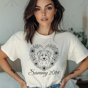 Australian Shepherd Wildflower Wreath T-Shirt, Personalized Tee Shirt, Dog Lover Gift, Floral Animal Shirt, Custom Pet Gift, Mothers Day