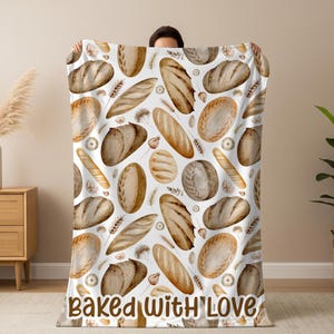 Manta personalizada para professor(a) de culinária, presente aconchegante com tema de pão para demonstrar apreço por chefs.