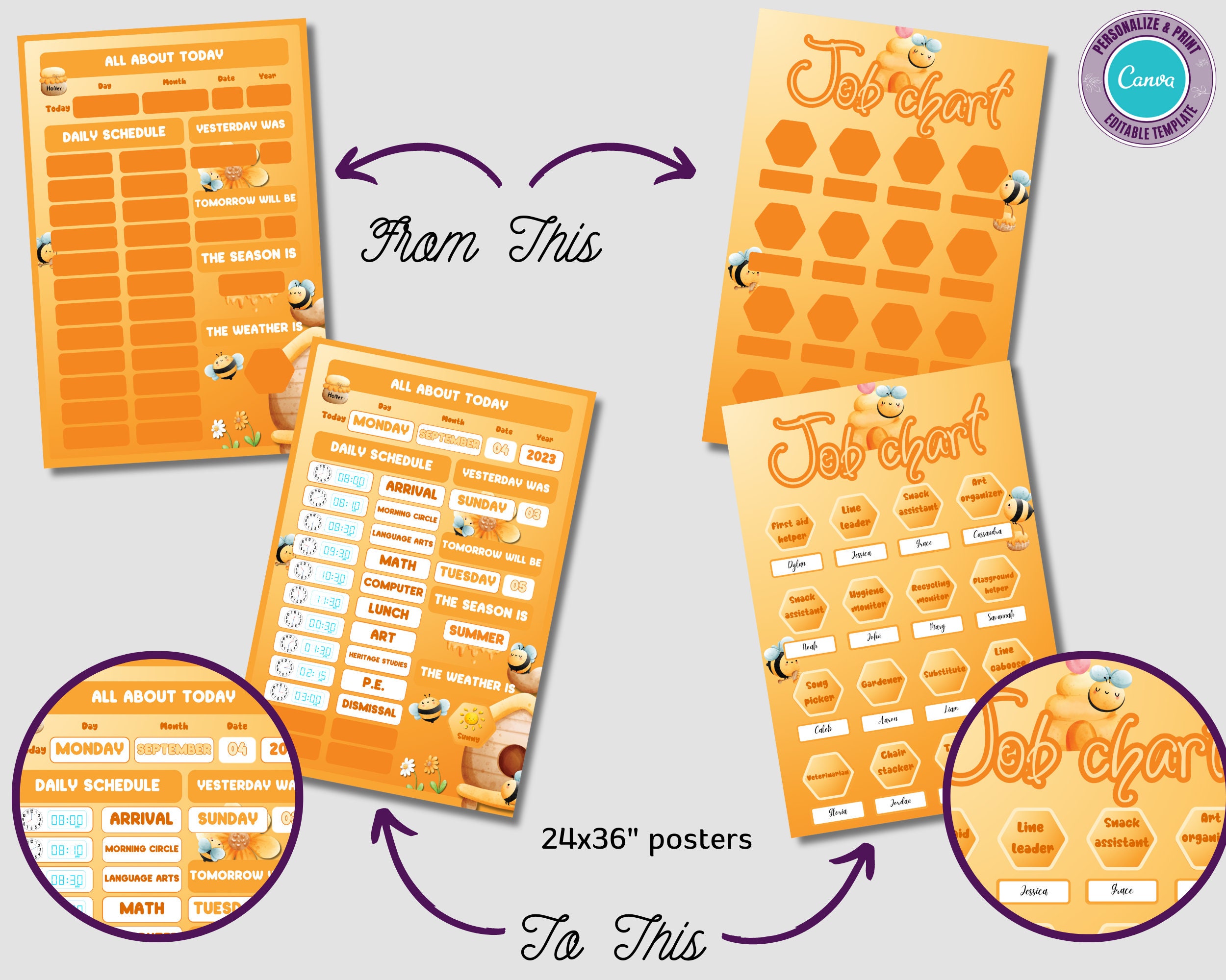 Bee-themed Classroom Decor Bundle, Editable Elementary Bee Decor for ...