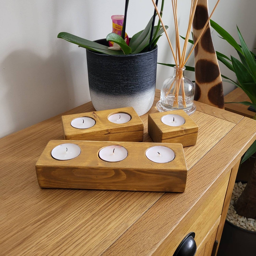 Rustic Wood Tea Light Holder Etsy UK