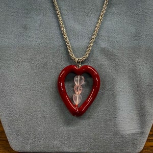 Red Glass Heart Pendant with 3 Tiny Hearts | Unique Pendant Necklace | Gift for Her