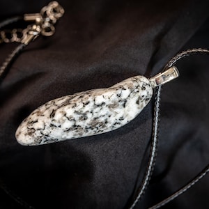 Handmade Granite Stone Pendant Necklace |  White, Black, and Grey Natural Jewelry