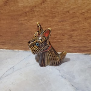 Figura de terrier de cerámica vintage: decoración de perro marrón, hecha en Japón
