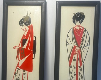 Framed geisha pictures set of two