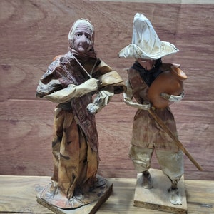 Vintage Mexican Folk Art Paper Mache Senor and Senorita Carrying Clay Pots