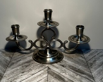 French pewter 3 arm candelabra