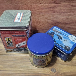 Candy tin Collection, crispy crunch,salt water taffy and Good housekeeping English toffee