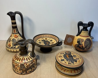 Greek decorative pottery set of 5